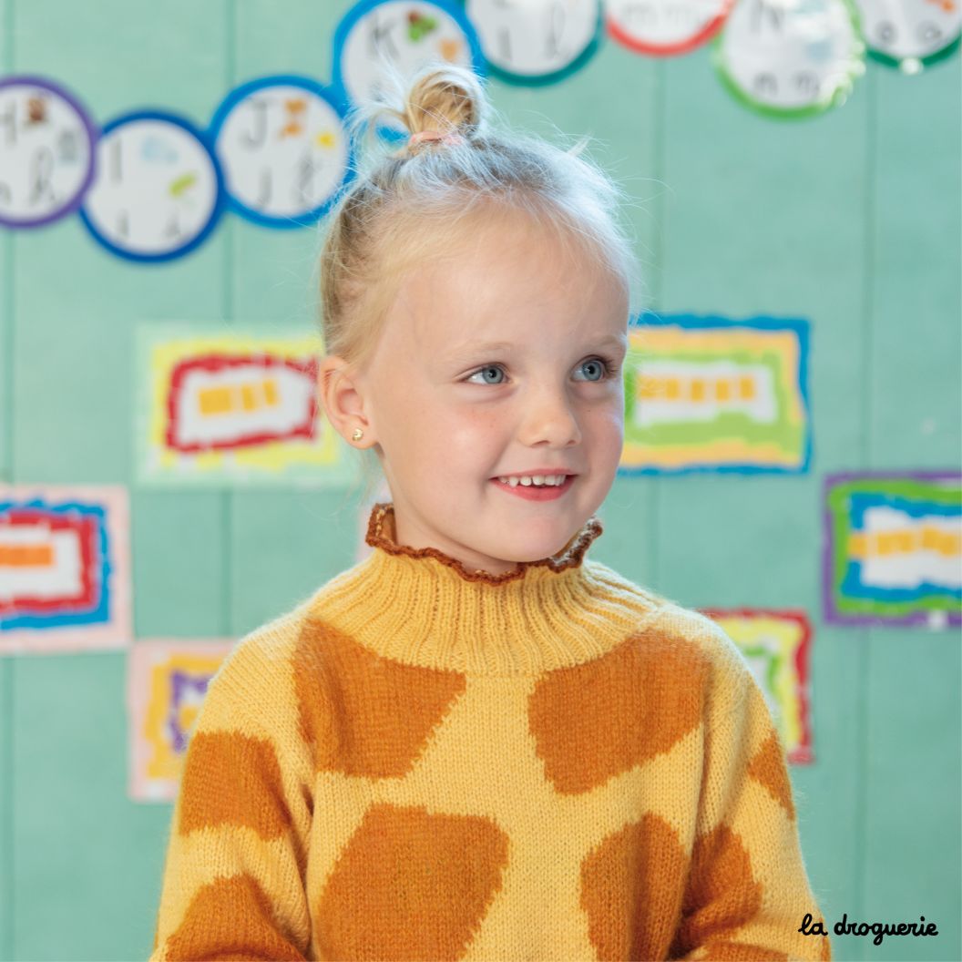 Pull enfant garçon motif girafe de 2 ans à 6 ans tricoté main - Un