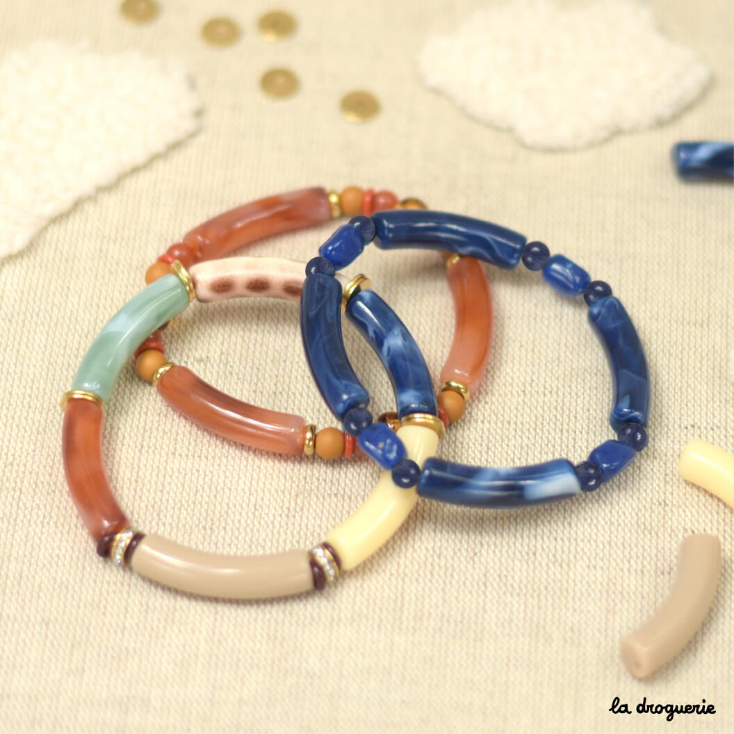 Kit bracelet perles tube incurvé orange, bleu et violet